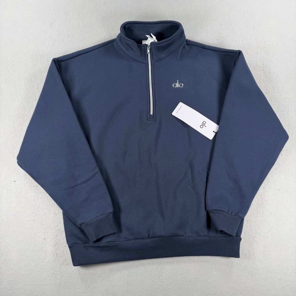 Alo Yoga Renown Quarter Zip Pullover Sweatshirt Navy Blue Small NWT